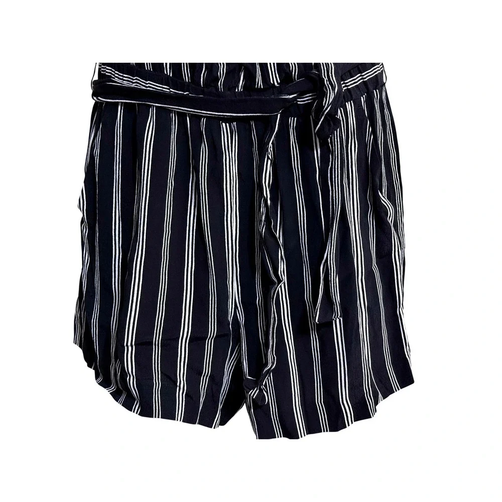 Loft Womens Black White Striped Ruffle Wrap Romper Sleeveless Size S - Picture 3 of 9